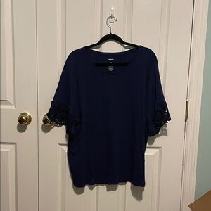 Sonoma Navy Tshirt with Crochet Sleeves